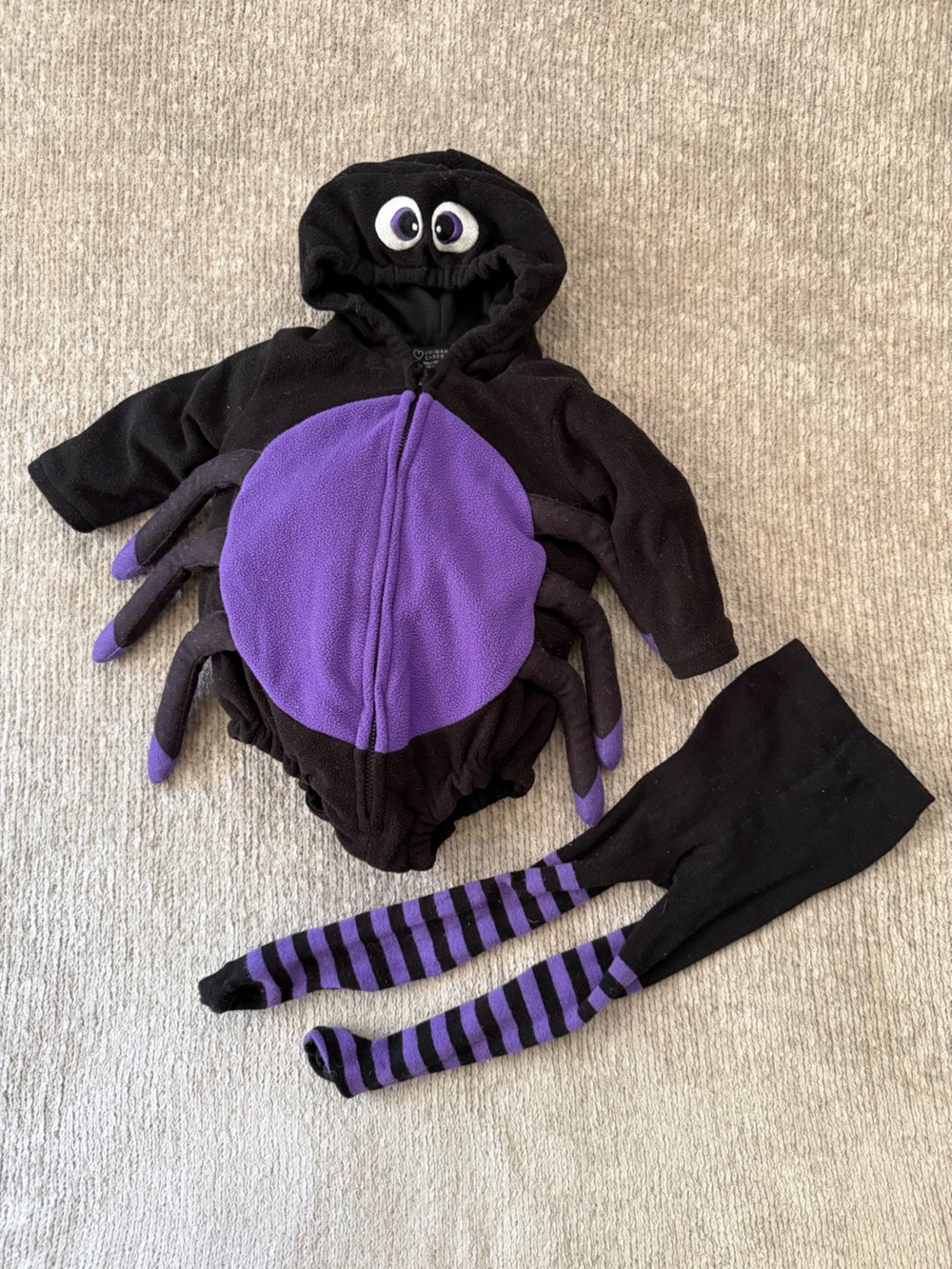 Primark Baby Spider Halloween Costume 0-6 Months Black Purple Hooded Outfit